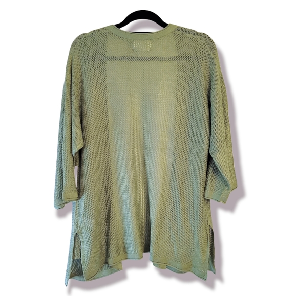 Andrea Jovine Fern Green Open Knit Artsy Boho Spring Light Cardigan Duster NWT - Picture 5 of 8